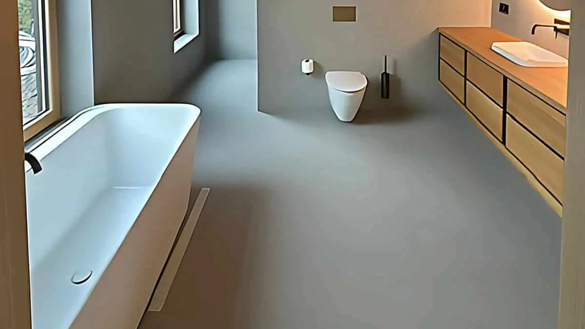 mellangrå microcement på plastmatta