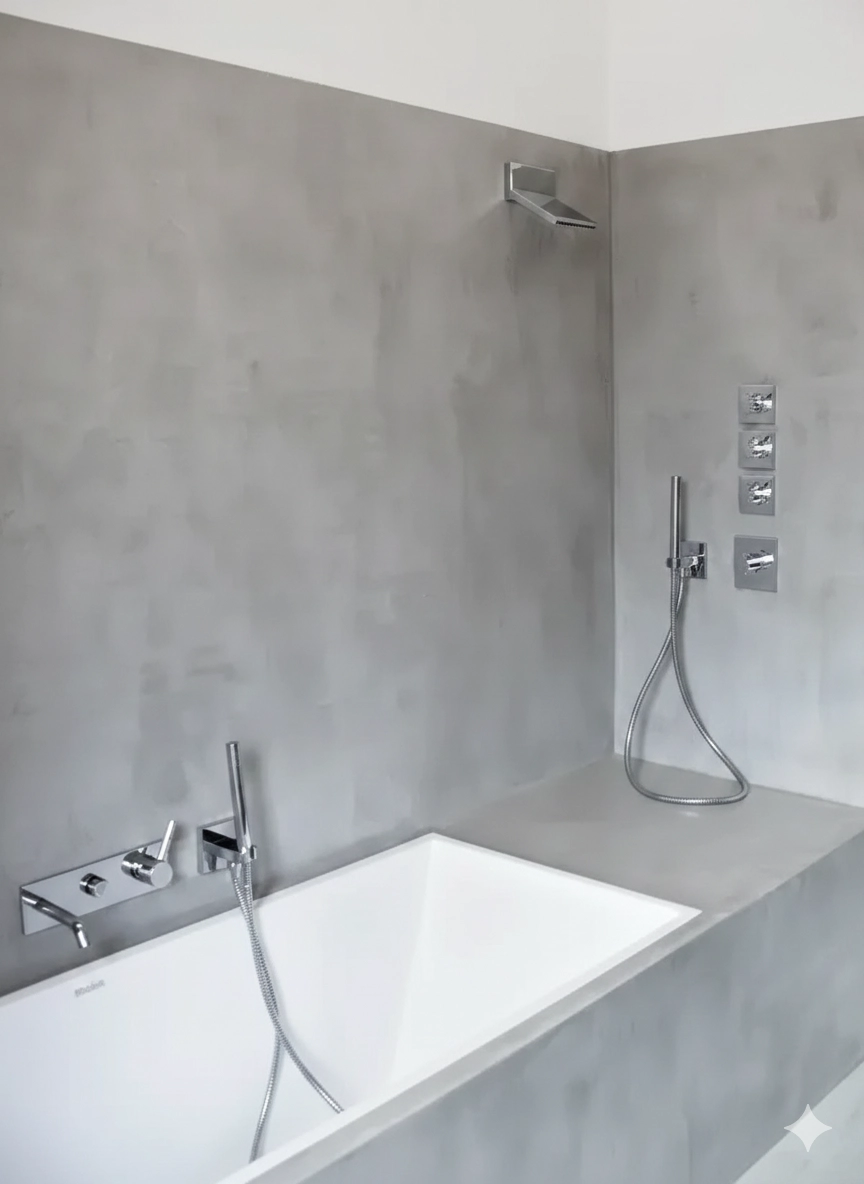 microcement på väggar och runt badkar